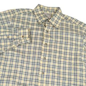LL Bean Mens Traditional Fit Plaid Button Down Shirt Yellow Blue Cotton Med Reg